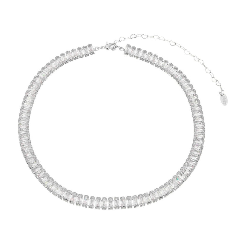 Choker Piuka Taylor Média Zircônias Baguete Cristal Folheada em Ródio Branco - Piuka
