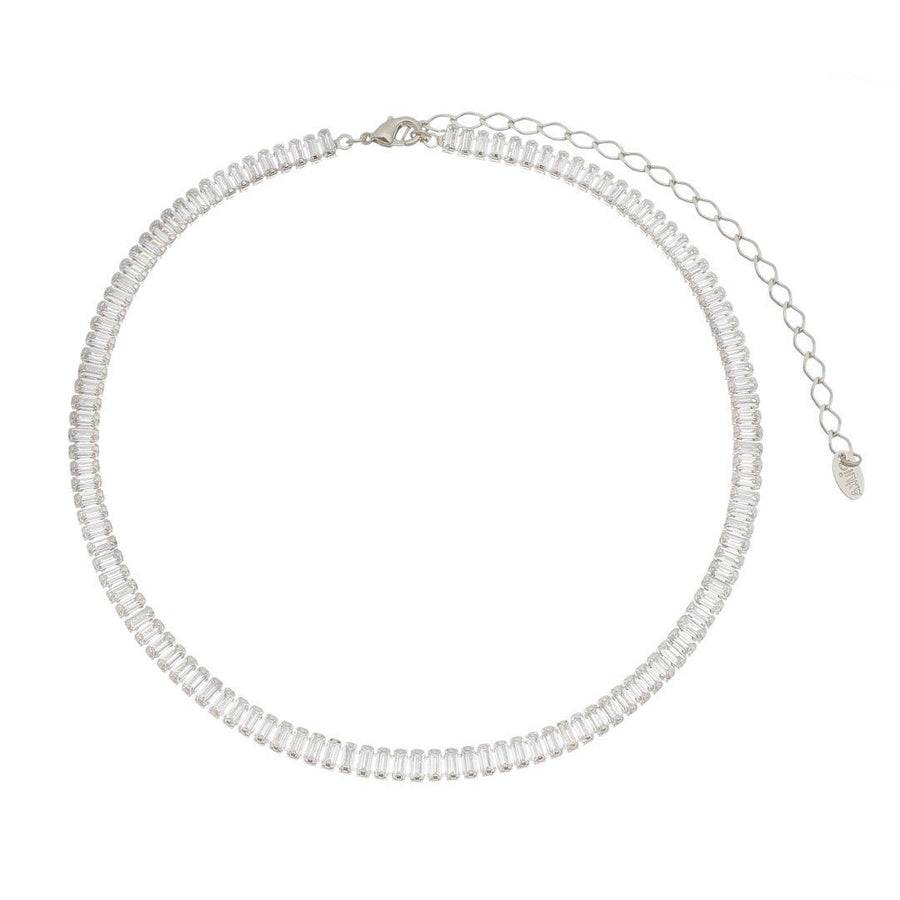 Choker Piuka Taylor Pequena Zircônias Baguete Cristal Folheada em Ródio Branco - Piuka