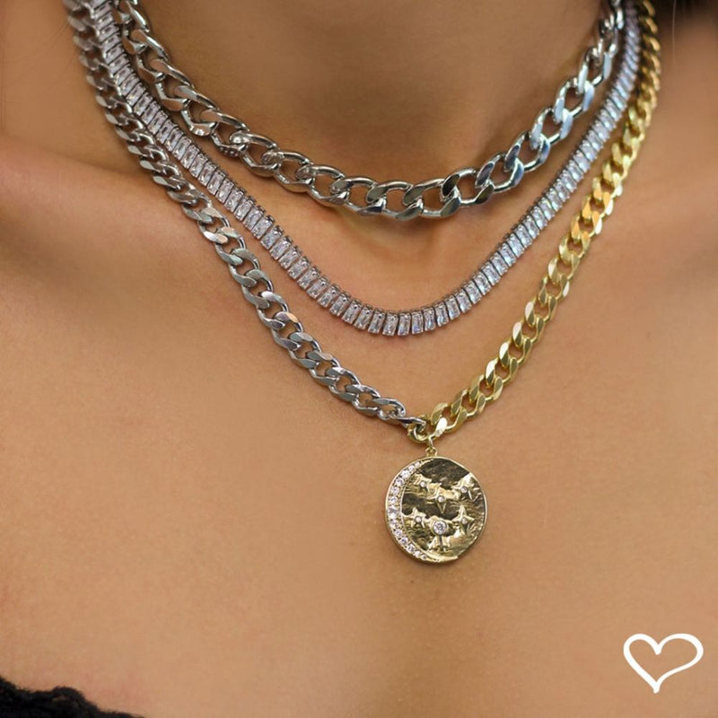 Choker Piuka Taylor Pequena Zircônias Baguete Cristal Folheada em Ródio Branco - Piuka
