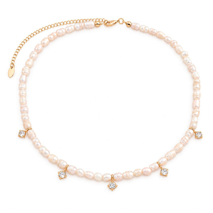 Choker Rebeca Peróla de Água Doce Ponto de Luz Folheado a Ouro 18k