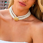 Choker Tripla Antonella Concha Pérolas Murano Folheada a Ouro 18k - Piuka
