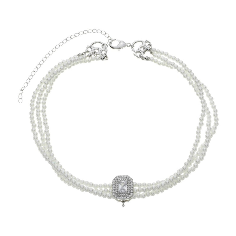 Choker Tripla Isabella Pérolas Zircônias Folheada em Ródio Branco - Piuka