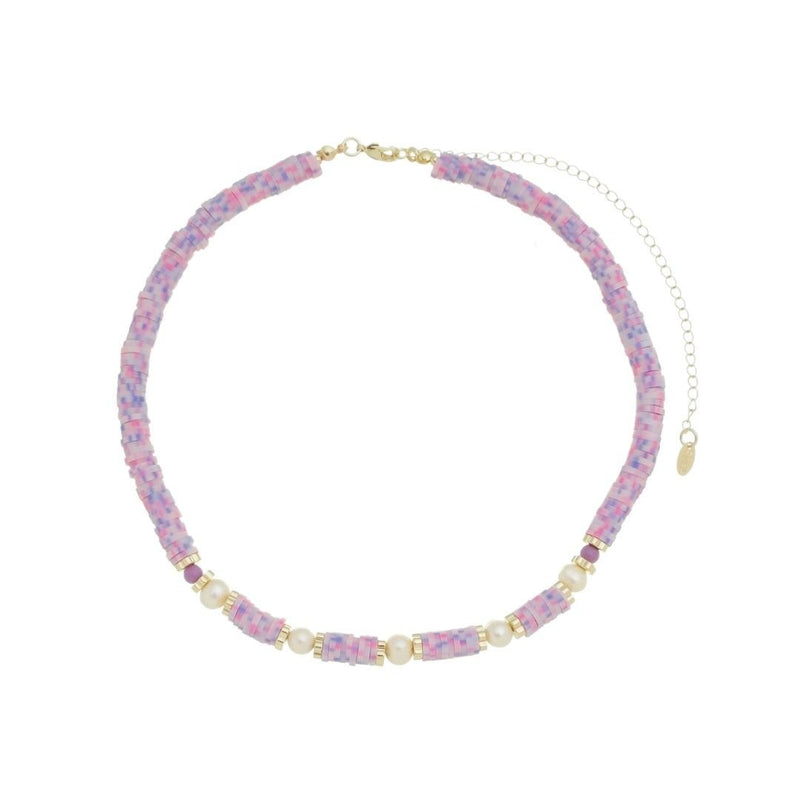 Choker Virgínia Fimos Lilás Pérolas de Água Doce Murano - Piuka