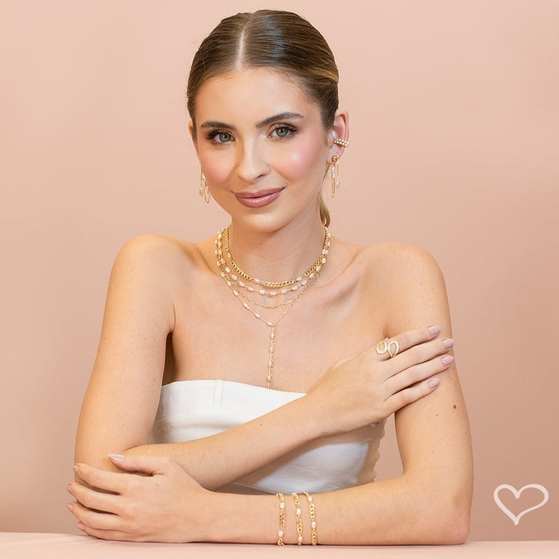 Colar 2 Voltas Cecília Pérolas Elos Folheado a Ouro 18k Piuka - Piuka