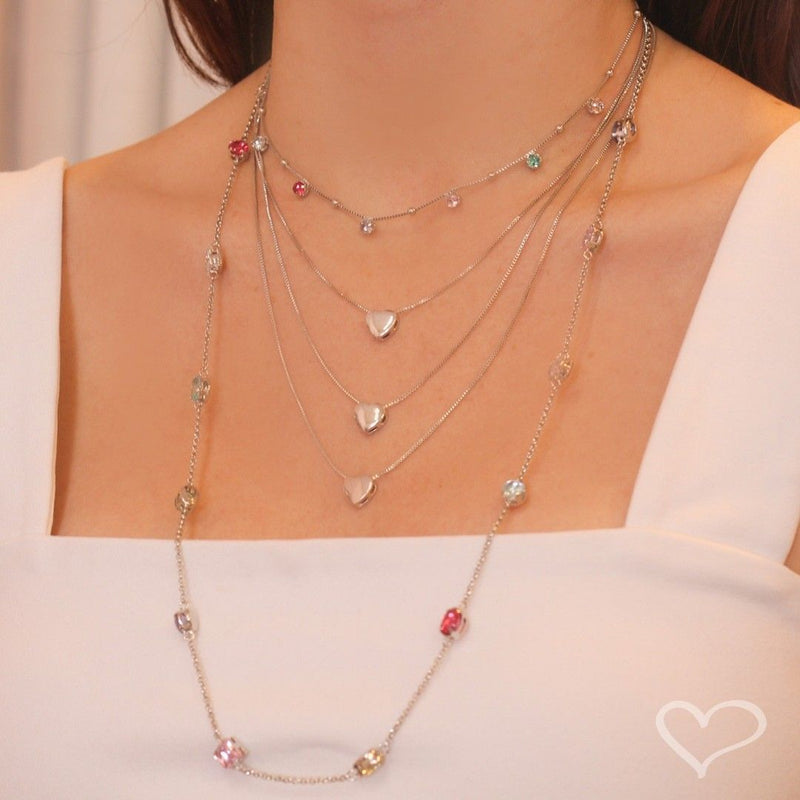 Colar 3 Voltas Dory Coração Folheado em Ródio Branco - Piuka