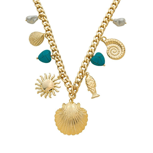 Colar Amuletos Lorena Howlita Turquesa Folheado a Ouro 18k - Piuka