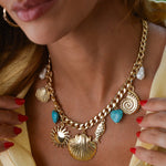 Colar Amuletos Lorena Howlita Turquesa Folheado a Ouro 18k - Piuka