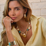 Colar Amuletos Lorena Howlita Turquesa Folheado a Ouro 18k - Piuka