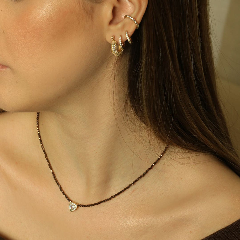 Colar Clara Cristais Marrom Coração Zircônias Folheado a Ouro 18k - Piuka