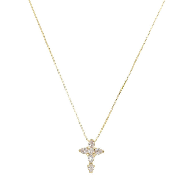 Colar Cruz Zircônias Folheado a Ouro 18k
