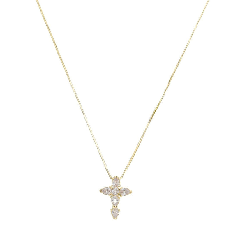 Colar Cruz Zircônias Folheado a Ouro 18k - Piuka