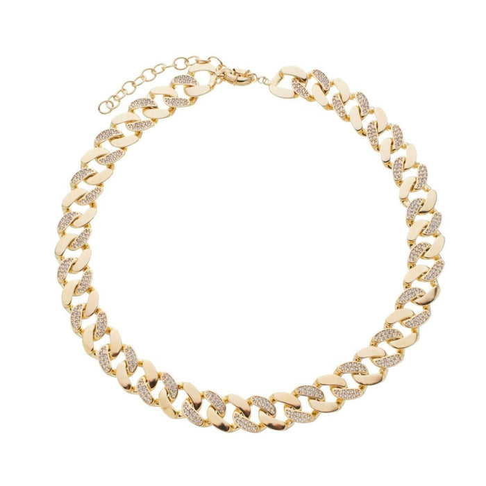Colar Curto Alexia Elos Cravejados Zircônias Folheado a Ouro 18k