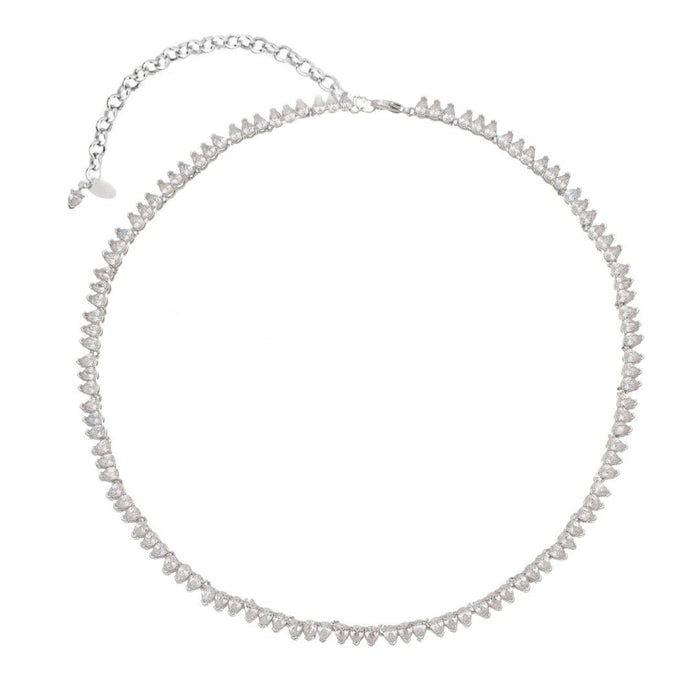 Colar Curto Celina Riviera Zircônias Gota Cristal Folheado em Ródio Branco