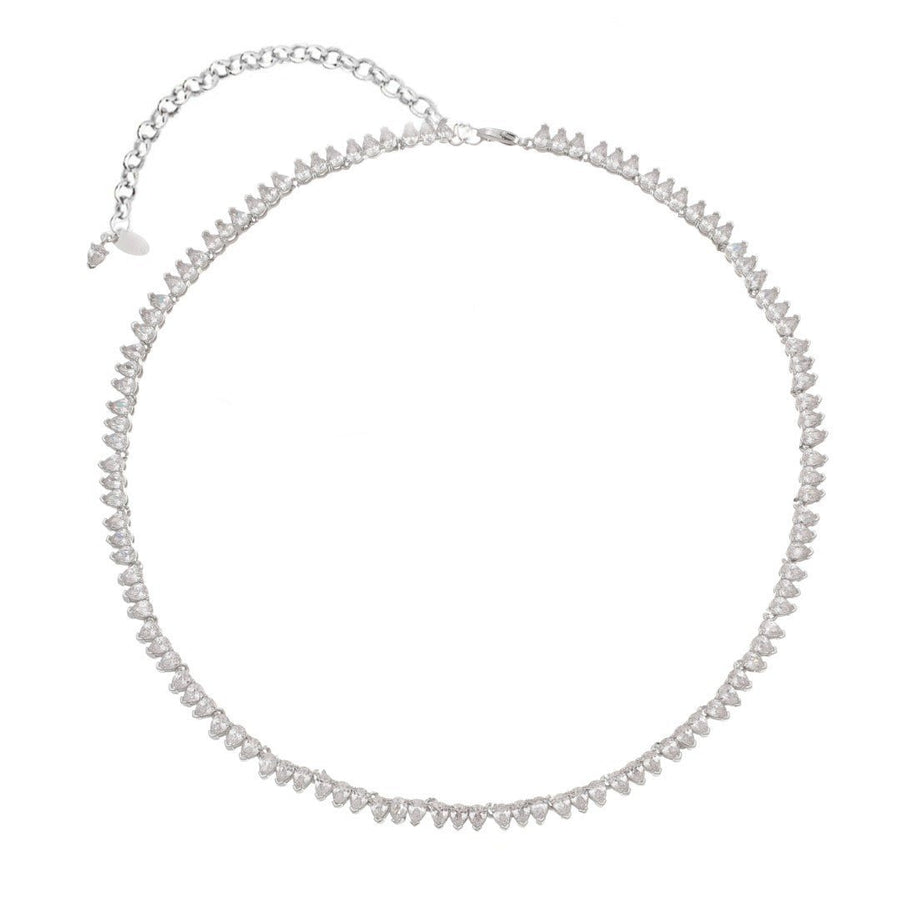Colar Curto Celina Riviera Zircônias Gota Cristal Folheado em Ródio Branco - Piuka