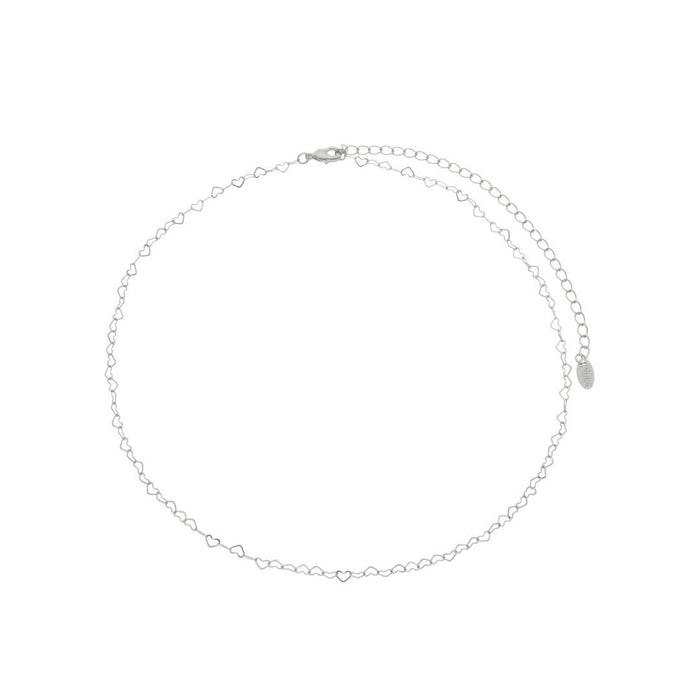 Colar Curto Mirela Mini Corações Folheado em Ródio Branco