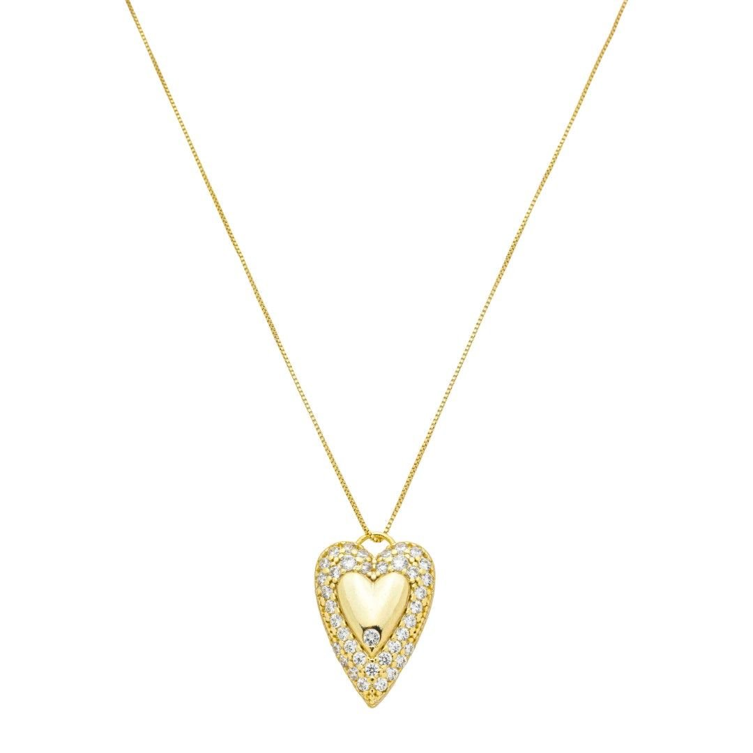Colar de Coração Fran Zircônias Folheado a Ouro 18k - Piuka