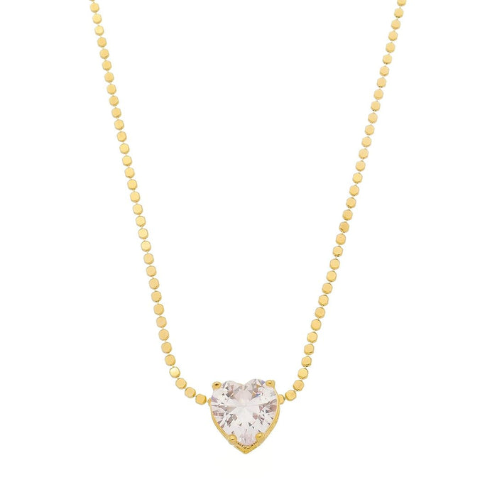 Colar de Coração Maria Antônia Zircônia Cristal Folheado a Ouro 18k