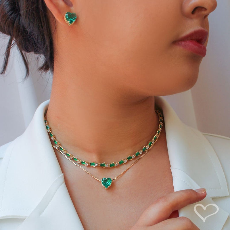 Colar de Coração Maria Antônia Zircônia Turmalina Folheado a Ouro 18k - Piuka