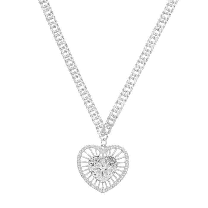Colar de Coração Vintage Estrela Alpha Folheado em Ródio Branco