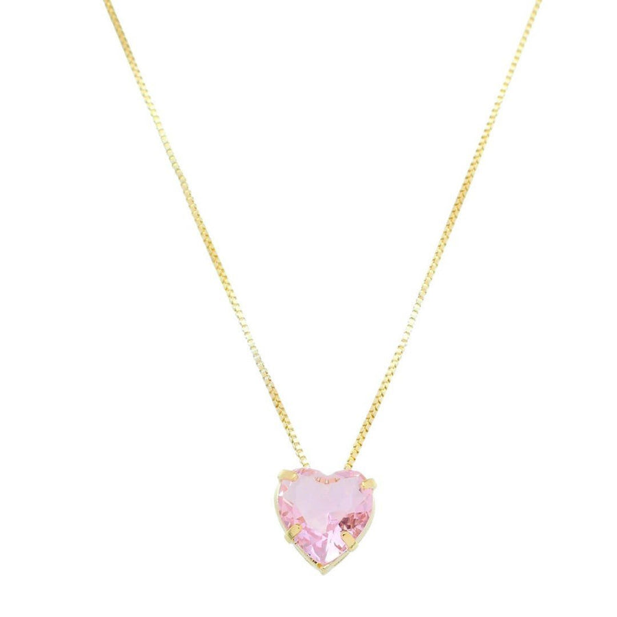 Colar de Coração Zircônia Rosa Junny Folheado a Ouro 18k - Piuka