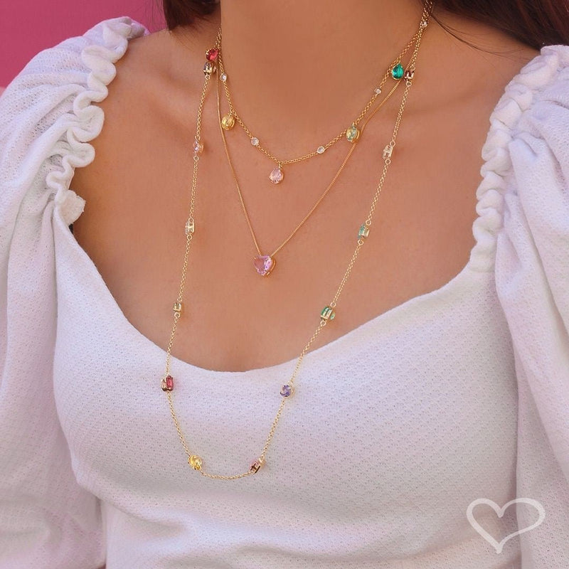 Colar de Coração Zircônia Rosa Junny Folheado a Ouro 18k - Piuka