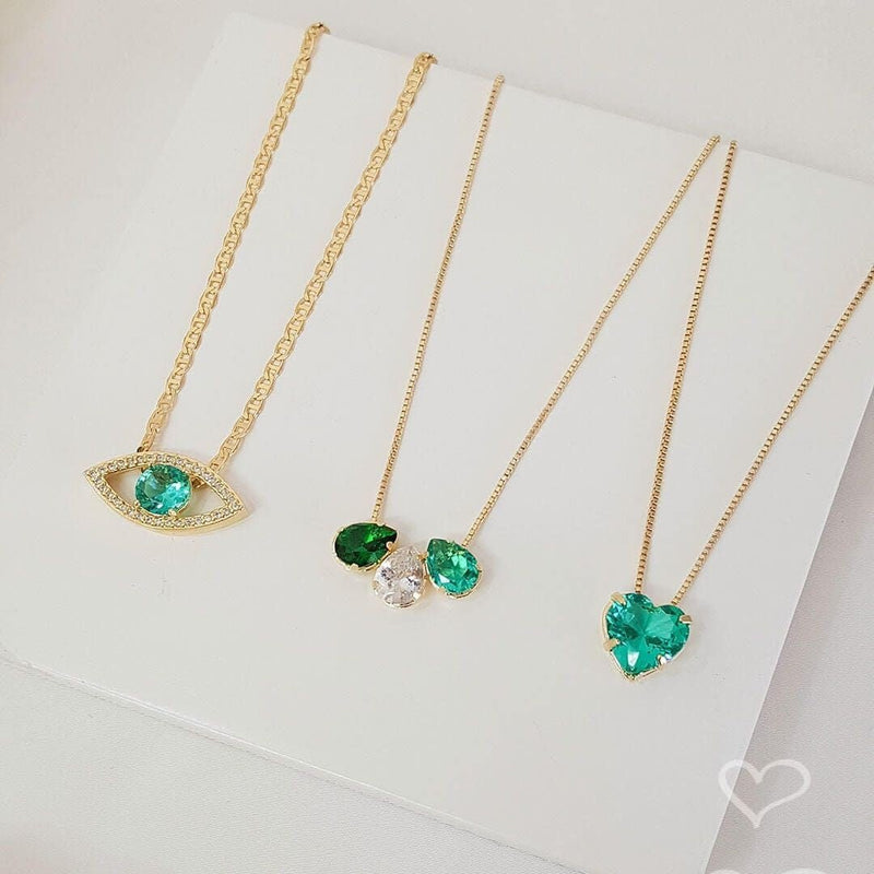 Colar de Coração Zircônia Turmalina Junny Folheado a Ouro 18k - Piuka