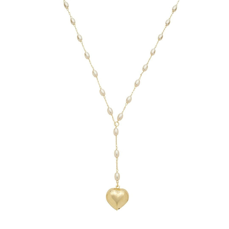 Colar de Pérolas Cecília Pingente Coração Folheado a Ouro 18k - Piuka