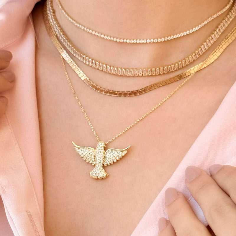 Colar Divino Espírito Santo Zircônias Folhado a Ouro 18k - Piuka