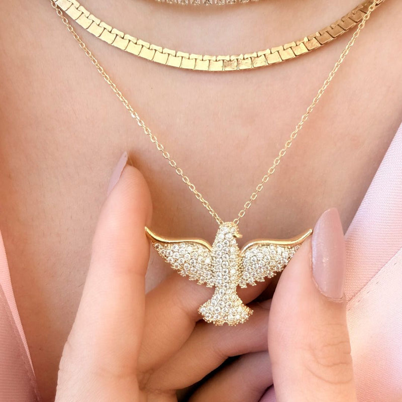 Colar Divino Espírito Santo Zircônias Folhado a Ouro 18k - Piuka