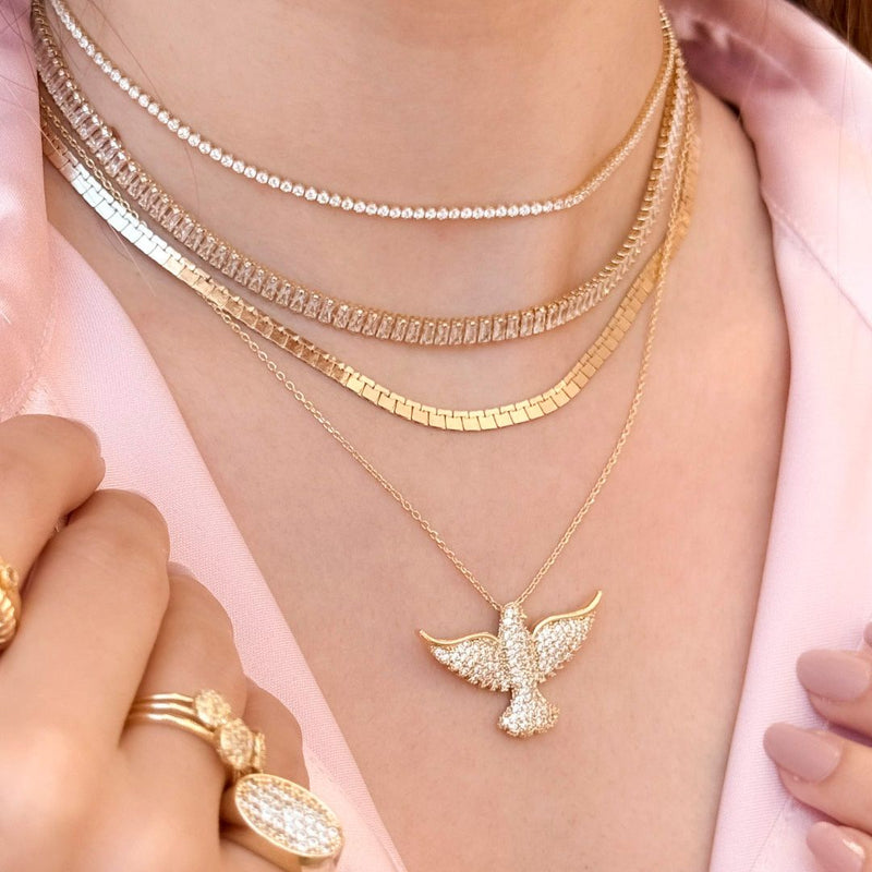 Colar Divino Espírito Santo Zircônias Folhado a Ouro 18k - Piuka