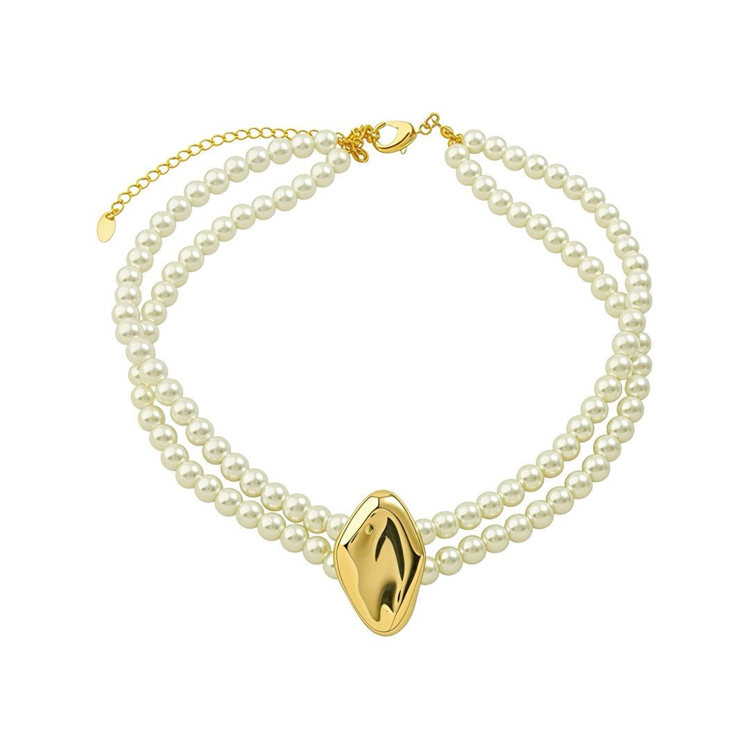 Colar Duplo Emma Pérolas Pingente Orgânico Folheado a Ouro 18k - Piuka