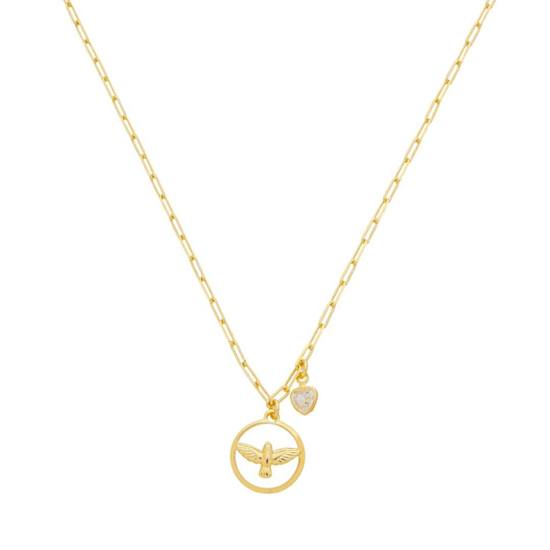 Colar Espírito Santo Círculo Mini Coração Elos Folheado a Ouro 18k - Piuka