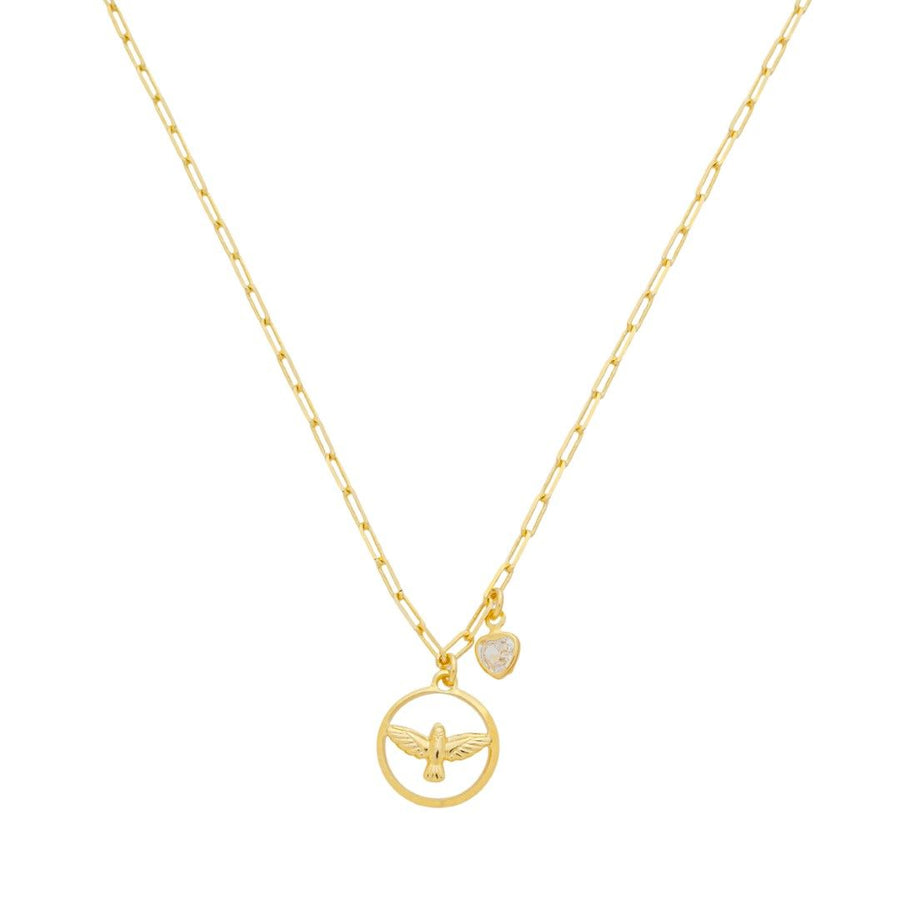 Colar Espírito Santo Círculo Mini Coração Elos Folheado a Ouro 18k - Piuka