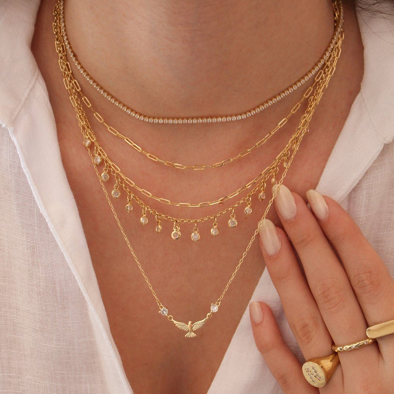 Colar Espiríto Santo Zircônias Folheado a Ouro 18k - Piuka