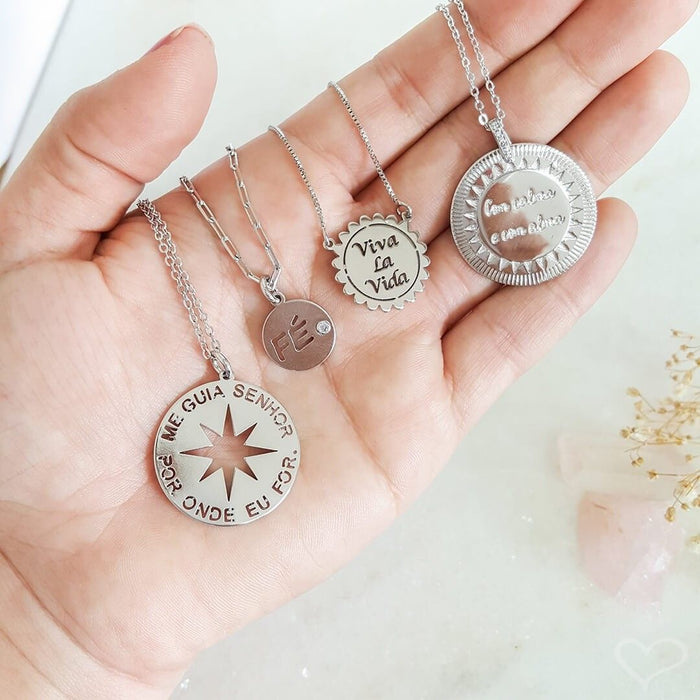 Colar Fé Zircônia Folheado em Ródio Branco