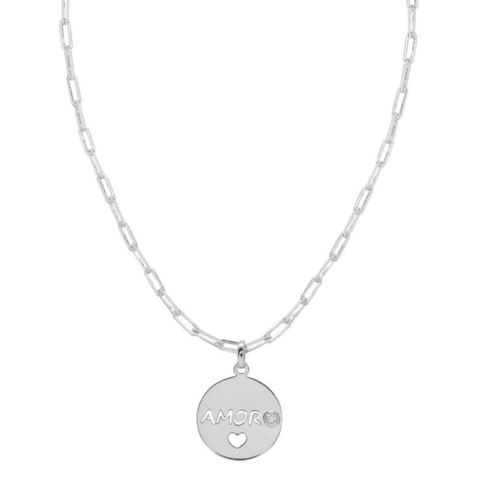 Colar Feminino Amor Zircônia Folheado em Ródio Branco