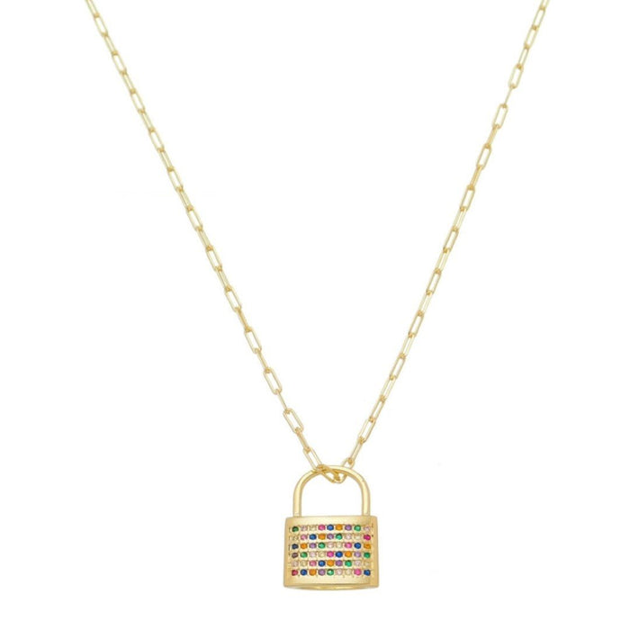 Colar Feminino Layla Cadeado Zircônias Coloridas Folheado a Ouro 18k