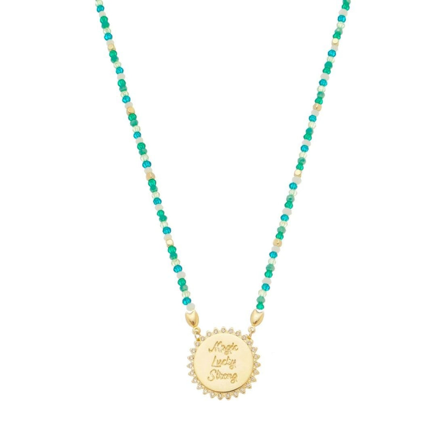 Colar Feminino Medalha Magic Lucky Strong Cristais Folheado a Ouro 18k - Piuka