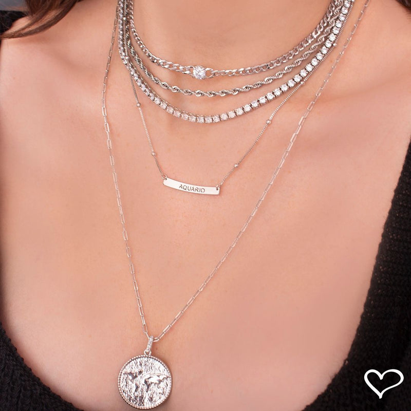 Colar Feminino Medalha Mapa Mundi Sonhe Alto Folheado em Ródio Branco - Piuka