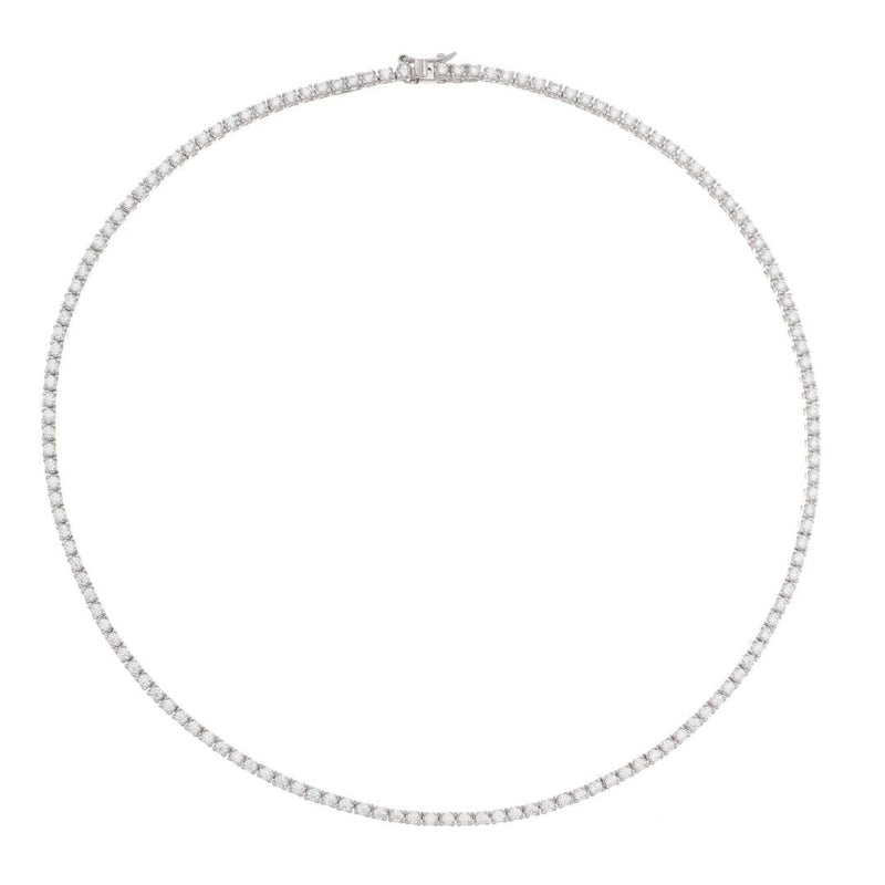 Colar Feminino Riviera Eugene 38 cm Zircônias Prata 925 Banhado em Ródio Branco - Piuka