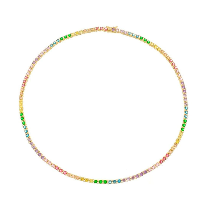 Colar Feminino Riviera Megan Zircônias Coloridas Folheada a Ouro 18k