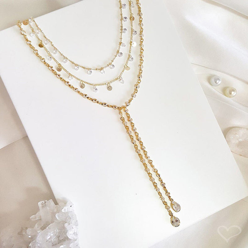 Colar Gravatinha Shine Zircônias Folheado a Ouro 18k - Piuka