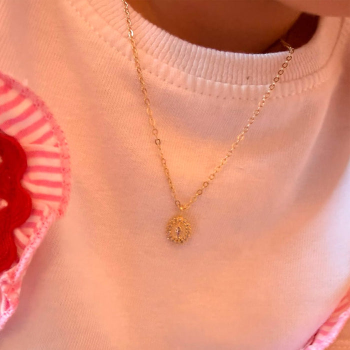 Colar Infantil Mini Medalha Nossa Senhora das Graças Zircônias Folheada a Ouro 18k