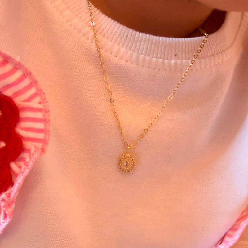 Colar Infantil Mini Medalha Nossa Senhora das Graças Zircônias Folheada a Ouro 18k - Piuka