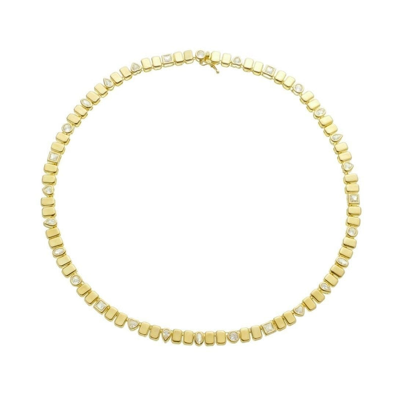 Colar Leticia Malha Detalhes Zircônias Folheado a Ouro 18k - Piuka