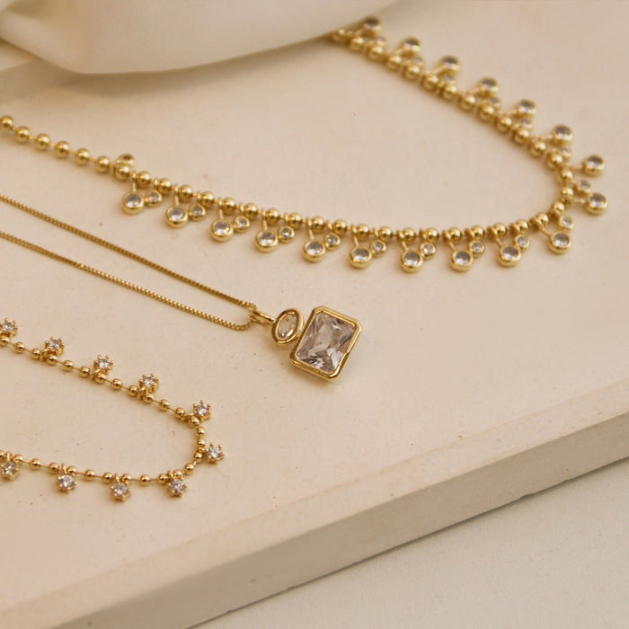 Colar Longo Helena Zircônia Folheado a Ouro 18k