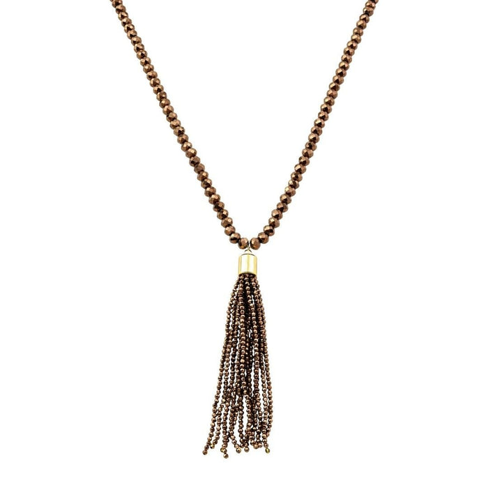 Colar Longo Kelly Cristais Marromtassel Folheado a Ouro 18k