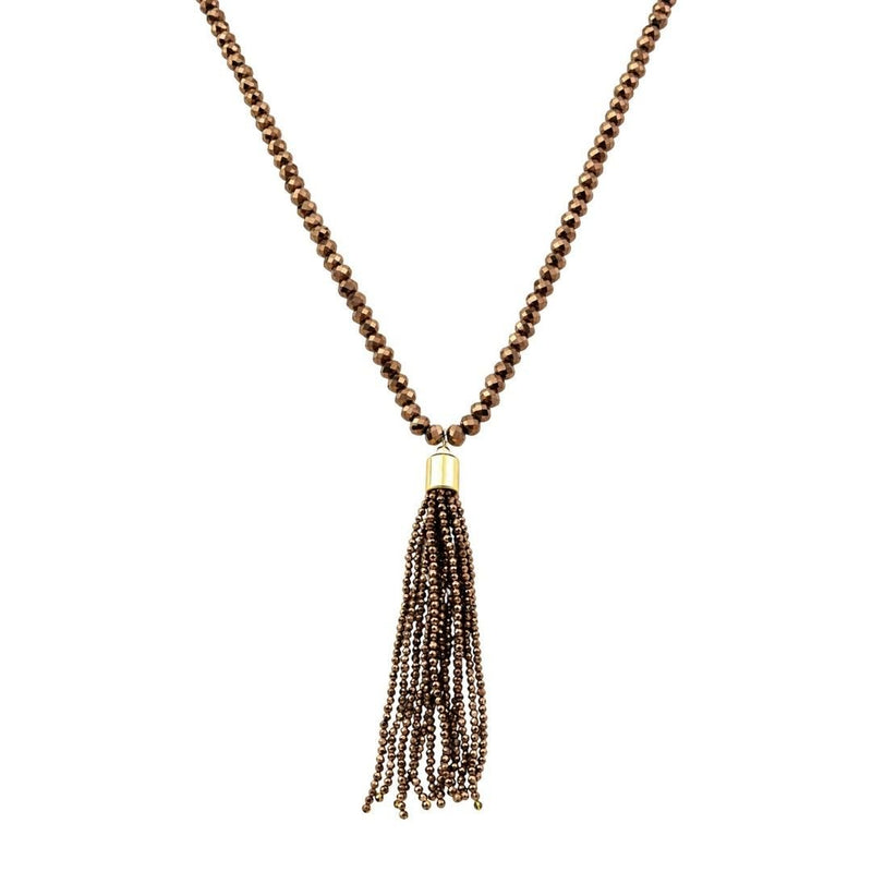 Colar Longo Kelly Cristais Marromtassel Folheado a Ouro 18k - Piuka