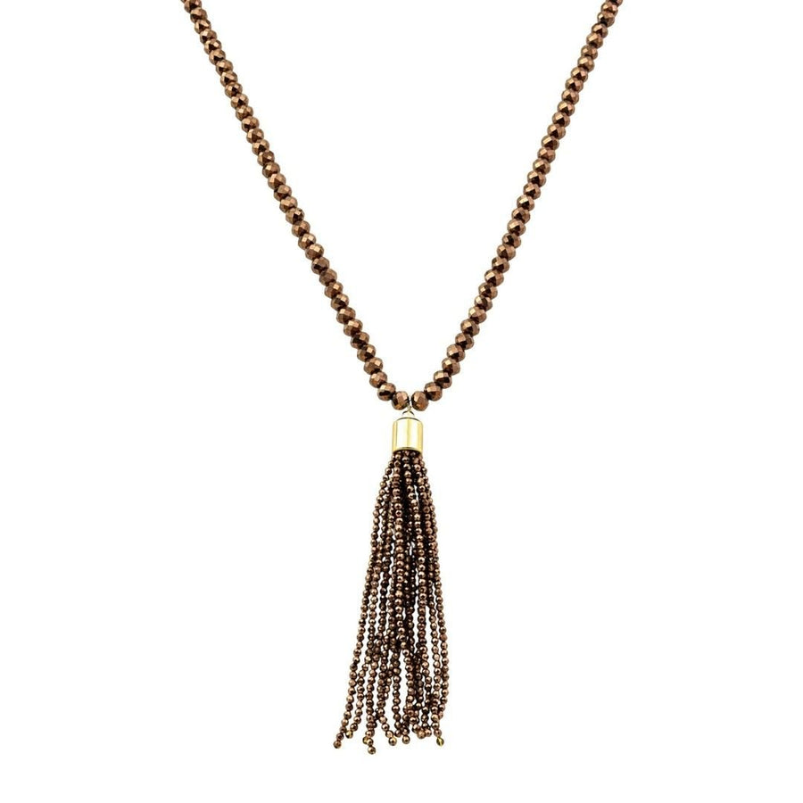 Colar Longo Kelly Cristais Marromtassel Folheado a Ouro 18k - Piuka