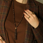 Colar Longo Kelly Cristais Marromtassel Folheado a Ouro 18k - Piuka